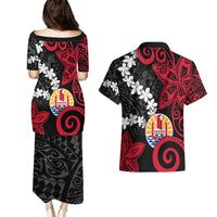 Tahiti Heiva Festival Couples Matching Puletasi and Hawaiian Shirt Floral Pattern With Coat Of Arms LT05 - Polynesian Pride