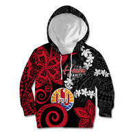 Tahiti Heiva Festival Kid Hoodie Floral Pattern With Coat Of Arms LT05 Hoodie Black - Polynesian Pride