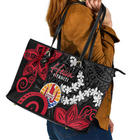 Tahiti Heiva Festival Leather Tote Bag Floral Pattern With Coat Of Arms
