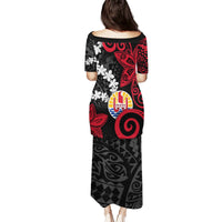 Tahiti Heiva Festival Puletasi Floral Pattern With Coat Of Arms LT05 - Polynesian Pride