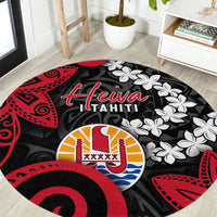 Tahiti Heiva Festival Round Carpet Floral Pattern With Coat Of Arms LT05 Black - Polynesian Pride