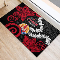 Tahiti Heiva Festival Rubber Doormat Floral Pattern With Coat Of Arms LT05 - Polynesian Pride
