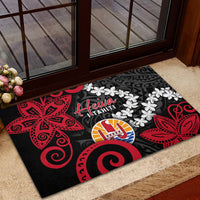 Tahiti Heiva Festival Rubber Doormat Floral Pattern With Coat Of Arms LT05 - Polynesian Pride
