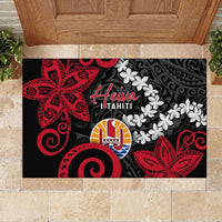 Tahiti Heiva Festival Rubber Doormat Floral Pattern With Coat Of Arms LT05 - Polynesian Pride