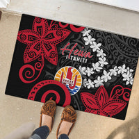 Tahiti Heiva Festival Rubber Doormat Floral Pattern With Coat Of Arms LT05 - Polynesian Pride