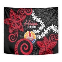 Tahiti Heiva Festival Tapestry Floral Pattern With Coat Of Arms LT05 - Polynesian Pride