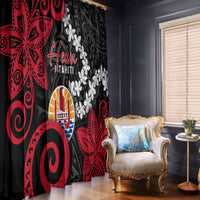 Tahiti Heiva Festival Window Curtain Floral Pattern With Coat Of Arms LT05 - Polynesian Pride