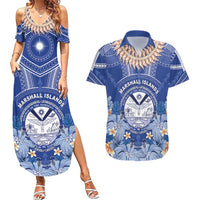 Marshall Islands Jemenei Day Couples Matching Summer Maxi Dress and Hawaiian Shirt Polynesian Tribal Tattoo Seashell Necklace