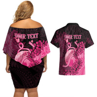 Personalised Cancer Fighter Couples Matching Off Shoulder Short Dress and Hawaiian Shirt I Beat Cancer LT05 - Polynesian Pride