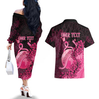Personalised Cancer Fighter Couples Matching Off The Shoulder Long Sleeve Dress and Hawaiian Shirt I Beat Cancer