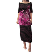 Personalised Cancer Fighter Puletasi I Beat Cancer LT05 Long Dress Pink - Polynesian Pride