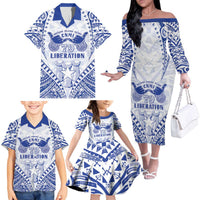 Northern Mariana Islands Liberation Day Family Matching Off The Shoulder Long Sleeve Dress and Hawaiian Shirt 79th Anniversary