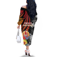 French Polynesia Bastille Day Family Matching Off The Shoulder Long Sleeve Dress and Hawaiian Shirt Tropical Turtle Hibiscus Polynesian Pattern