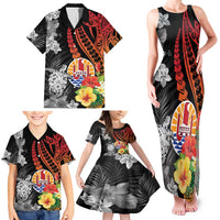French Polynesia Bastille Day Family Matching Tank Maxi Dress and Hawaiian Shirt Tropical Turtle Hibiscus Polynesian Pattern