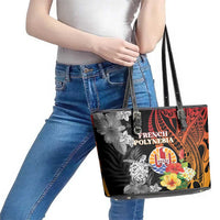 French Polynesia Bastille Day Leather Tote Bag Tropical Turtle Hibiscus Polynesian Pattern