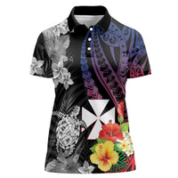 Wallis and Futuna Bastille Day Women Polo Shirt Tropical Turtle Hibiscus Polynesian Pattern