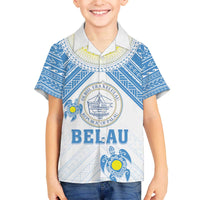 Personalised Palau Constitution Day Family Matching Off The Shoulder Long Sleeve Dress and Hawaiian Shirt Polynesian Turtle