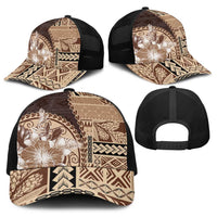 Samoa Siapo Elegant Baseball Net Cap Hibiscus Chocolate Brown Motifs - Polynesian Pride
