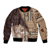 Samoa Siapo Elegant Bomber Jacket Hibiscus Chocolate Brown Motifs - Polynesian Pride