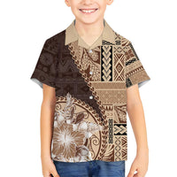 Samoa Siapo Elegant Family Matching Summer Maxi Dress and Hawaiian Shirt Hibiscus Chocolate Brown Motifs - Polynesian Pride
