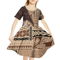 Samoa Siapo Elegant Kid Short Sleeve Dress Hibiscus Chocolate Brown Motifs LT05 - Polynesian Pride
