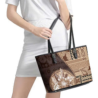 Samoa Siapo Elegant Leather Tote Bag Hibiscus Chocolate Brown Motifs - Polynesian Pride