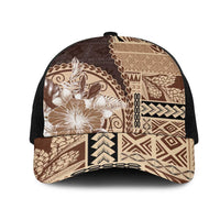 Samoa Siapo Elegant Mesh Trucker Cap Hibiscus Chocolate Brown Motifs - Polynesian Pride