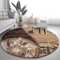 Samoa Siapo Elegant Round Carpet Hibiscus Chocolate Brown Motifs - Polynesian Pride