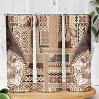 Samoa Siapo Elegant Skinny Tumbler Hibiscus Chocolate Brown Motifs - Polynesian Pride