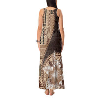 Samoa Siapo Elegant Tank Maxi Dress Hibiscus Chocolate Brown Motifs - Polynesian Pride