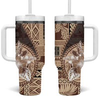 Samoa Siapo Elegant Tumbler With Handle Hibiscus Chocolate Brown Motifs - Polynesian Pride