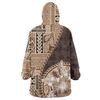 Samoa Siapo Elegant Wearable Blanket Hoodie Hibiscus Chocolate Brown Motifs - Polynesian Pride
