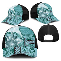 Samoa Siapo Elegant Baseball Net Cap Hibiscus Teal Motifs - Polynesian Pride