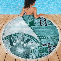 Samoa Siapo Elegant Beach Blanket Hibiscus Teal Motifs - Polynesian Pride