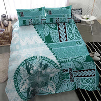Samoa Siapo Elegant Bedding Set Hibiscus Teal Motifs - Polynesian Pride