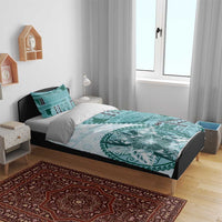 Samoa Siapo Elegant Bedding Set Hibiscus Teal Motifs - Polynesian Pride