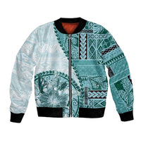 Samoa Siapo Elegant Bomber Jacket Hibiscus Teal Motifs - Polynesian Pride