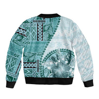 Samoa Siapo Elegant Bomber Jacket Hibiscus Teal Motifs - Polynesian Pride