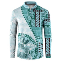 Samoa Siapo Elegant Button Sweatshirt Hibiscus Teal Motifs - Polynesian Pride