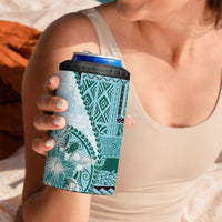 Samoa Siapo Elegant 4 in 1 Can Cooler Tumbler Hibiscus Teal Motifs - Polynesian Pride