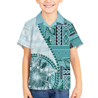 Samoa Siapo Elegant Family Matching Tank Maxi Dress and Hawaiian Shirt Hibiscus Teal Motifs - Polynesian Pride