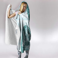 Samoa Siapo Elegant Hooded Blanket Hibiscus Teal Motifs - Polynesian Pride