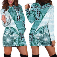Samoa Siapo Elegant Hoodie Dress Hibiscus Teal Motifs - Polynesian Pride