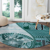 Samoa Siapo Elegant Round Carpet Hibiscus Teal Motifs - Polynesian Pride