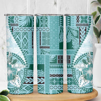 Samoa Siapo Elegant Skinny Tumbler Hibiscus Teal Motifs - Polynesian Pride