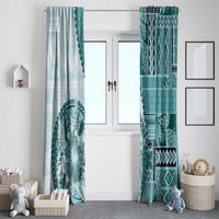 Samoa Siapo Elegant Window Curtain Hibiscus Teal Motifs - Polynesian Pride