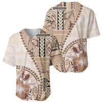 Samoa Siapo Elegant Baseball Jersey Hibiscus Beige Motifs - Polynesian Pride