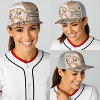 Samoa Siapo Elegant Baseball Net Cap Hibiscus Beige Motifs - Polynesian Pride