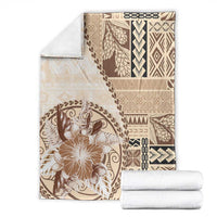 Samoa Siapo Elegant Blanket Hibiscus Beige Motifs - Polynesian Pride