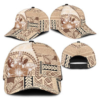 Samoa Siapo Elegant Classic Cap Hibiscus Beige Motifs - Polynesian Pride